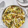 Pasta shells with zucchini and corn.