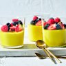 Spiced lemon posset with summer berries.