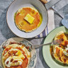 Banana pancakes with toasted almonds.