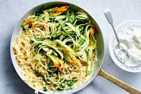 Summer pasta with no-cook zucchini sauce.