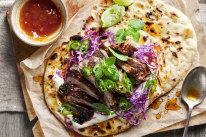 Spicy Indian lamb naan with slaw.