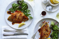 Pan-fried snapper with red lemon pepper.