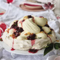 Helen Goh’s cherry pavlova with yoghurt noyaux cream.