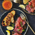 Julia Busuttil Nishimura’s tuna crudo with tomato vinaigrette and bruschetta.  