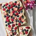 Helen Goh’s midsummer berry and custard traybake.