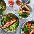 Salmon and salad rice bowl.