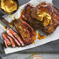Rib-eye steaks with hot butter.