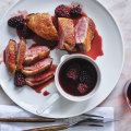 Duck breast with orange and red wine sauce.