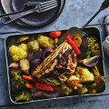 Winter vegetable tray bake.