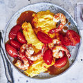 Stir-fried prawn, tomato and egg.