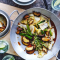 Stir-fried wombok and shiitake mushrooms.