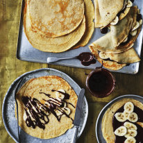 Crepes with hazelnut chocolate spread and bananas.