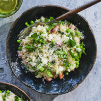 Ham and pea risotto.