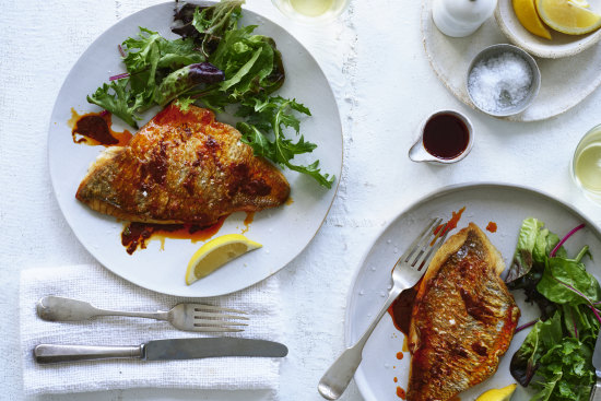 Pan-fried snapper with red lemon pepper.