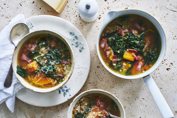 Danielle Alvarez’s pumpkin, pancetta and barley soup.