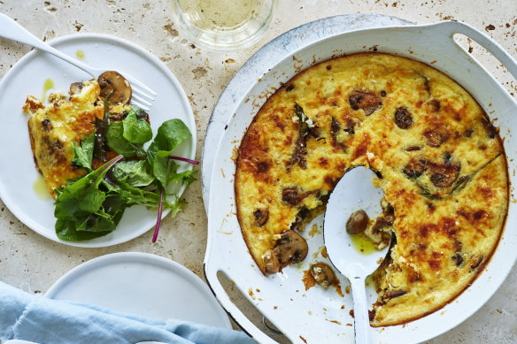 Helen Goh’s gluten-free mushroom, tarragon and parmesan clafoutis