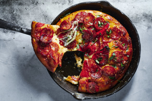 Using store-bought dough lets you fast-track this American-style pepperoni deep-dish pizza.