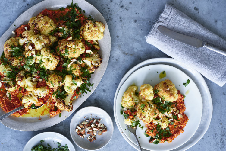 Adam Liaw’s roast cauliflower with sun-dried tomato and capsicum.