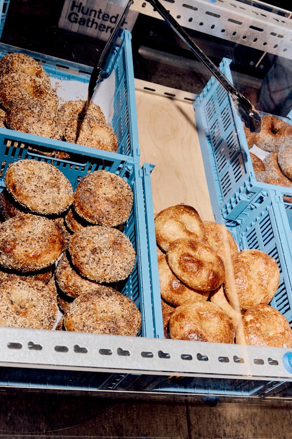 Freshly boiled and baked Masses bagels.