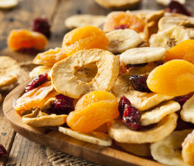 Mixed dried fruit makes a good snack on the road. 