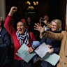 Celebrations outside London’s Supreme Court following its unanimous ruling that “the terms woman and sex in the Equality Act 2010 refer to a biological woman and biological sex”.
