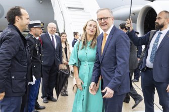 Prime Minister Anthony Albanese and his partner Jodie Haydon arriving in Paris this week.