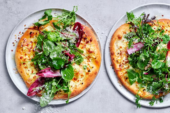 Serve Italian summer ‘salad leaf’ pizza as a quick, light meal or snack with drinks.