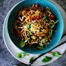 Hokkien noodles with chicken and broccoli.
