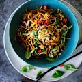 Hokkien noodles with chicken and broccoli.
