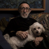 Legendary East Sydney gallerist Frank Watters, pictured with Teddy, passed away in 2020.