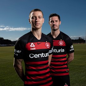 Mitchell Duke and recruit Dylan McGowan, who will be Western Sydney's vice-captain this season.