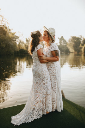 Lana De Angelis and Nicolette Lewis on their wedding day.