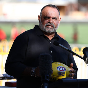 Michael Long speaks at TIO stadium in 2020: another Darwin legend.