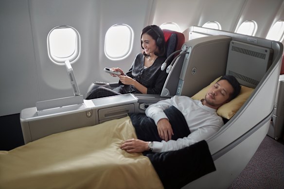 The lie-flat seat is OK on length, but not much wider than a standard economy seat.