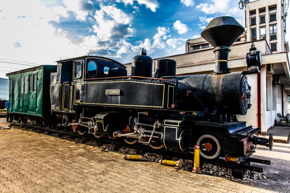 A historic train on display in Bar.