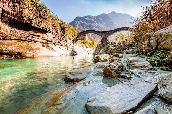 A Ticino highlight – the stone bridge of Lavertezzo in the Verzasca Valley.