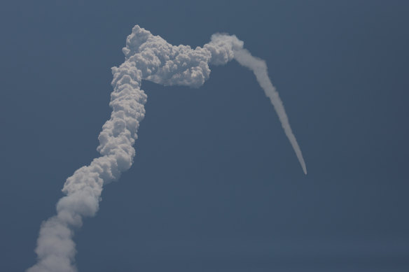 The rocket left a trail of smoke.