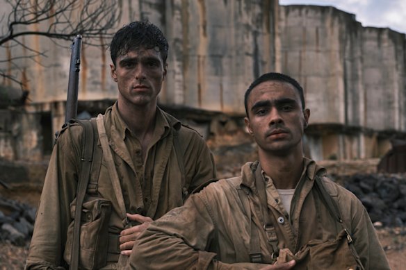 Jacob Elordi (left) as Dorrigo Evans and Thomas Weatherall as Frank Gardiner in The Narrow Road to the Deep North. 