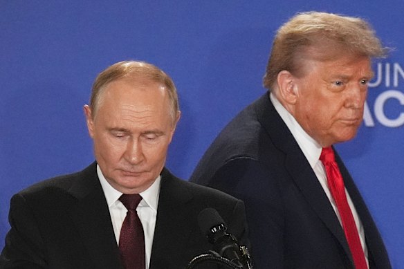 Donald Trump and Vladimir Putin when they met met in Alaska last year.
