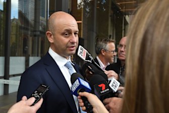 Case in point: Todd Greenberg speaks to the media outside court.