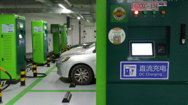 A public charging station on Qianmen Street in Beijing.