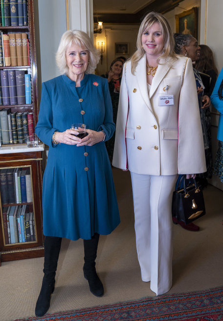 Camilla with Emerald Fennell, who played Camilla in Netflix’s The Crown, at an International Women’s Day reception.