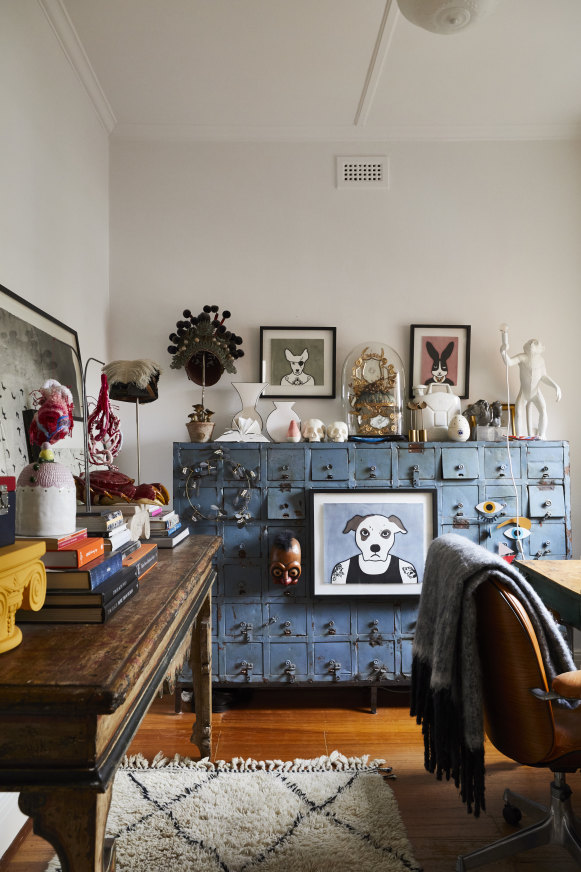 “We converted this room into our study because of the natural light it receives,” says Elliott.
“It’s a refreshing respite from the dark and moody living and dining spaces.”