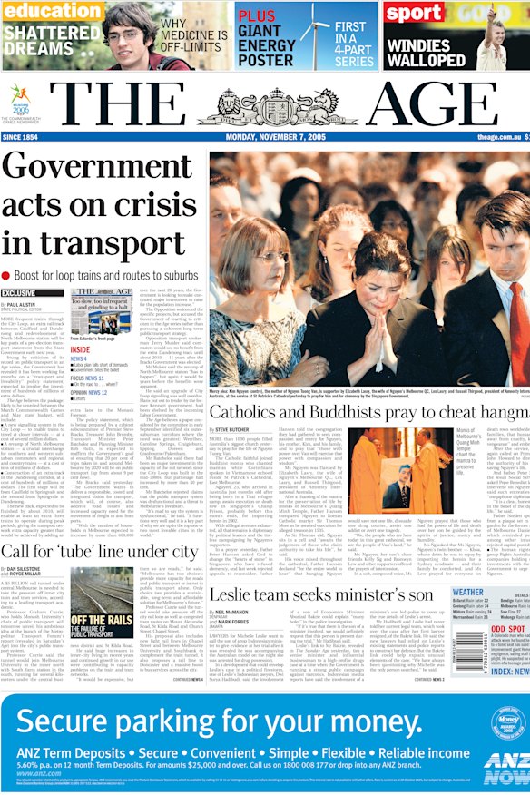 The Age reported on the call for a ‘tube’ line under the city on its front page on November 7, 2005.