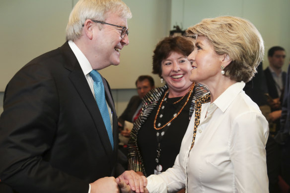 Mr Rudd and fellow former foreign minister Julie Bishop.