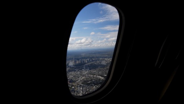 The view of Brisbane from Premier Annastacia Palaszczuk's plane in one of its last flights of the campaign.