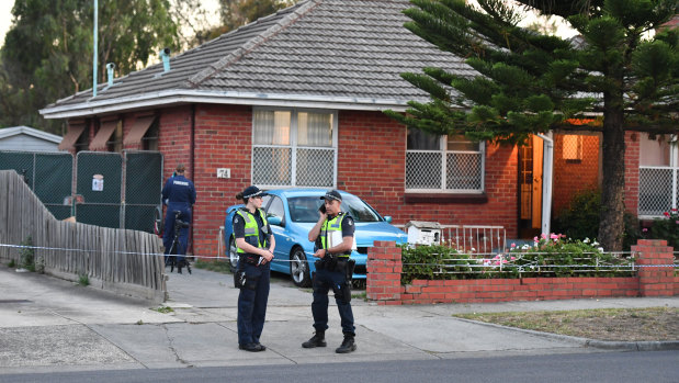 Police at the scene of a fatal stabbing in Heidelberg Heights.