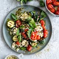 Hetty McKinnon's grilled zucchini, zaatar and pearl cous cous salad with cherry tomato confit.