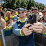 Steve Smith with fans outside the MCG on what should have been day three of the Boxing Day Test.