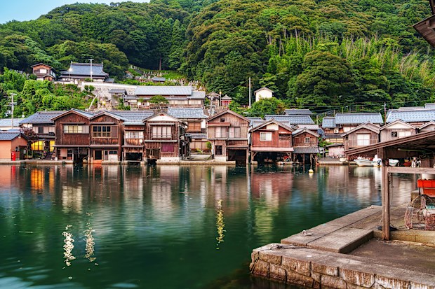 Kyoto, Japan with Funaya boathouses on Ine Bay.